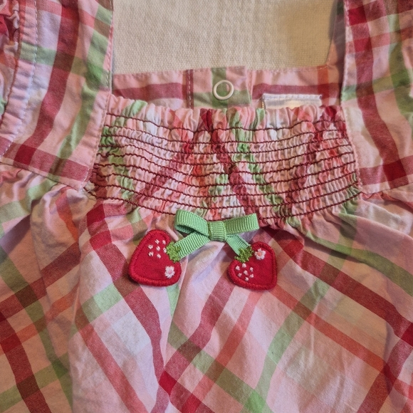 Gymboree girls 3-6 months plaid cap sleeve shirt with strawberry on a bow VGUC - Picture 5 of 8